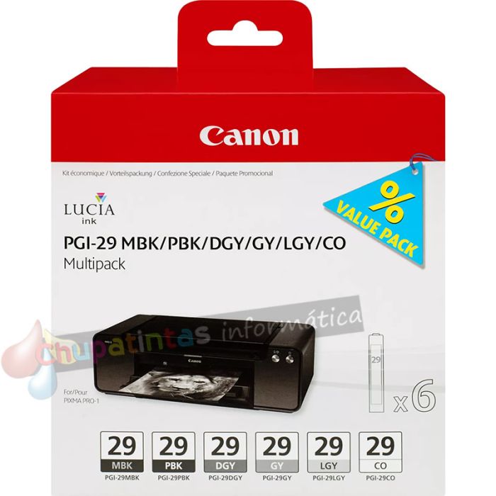 Canon PGI29 Pack de 6 Cartuchos de Tinta Originales - 4868B018-1