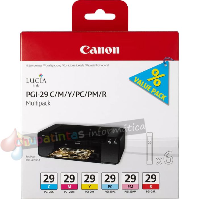 Canon PGI29 Pack de 6 Cartuchos de Tinta Originales - 4873B005-1