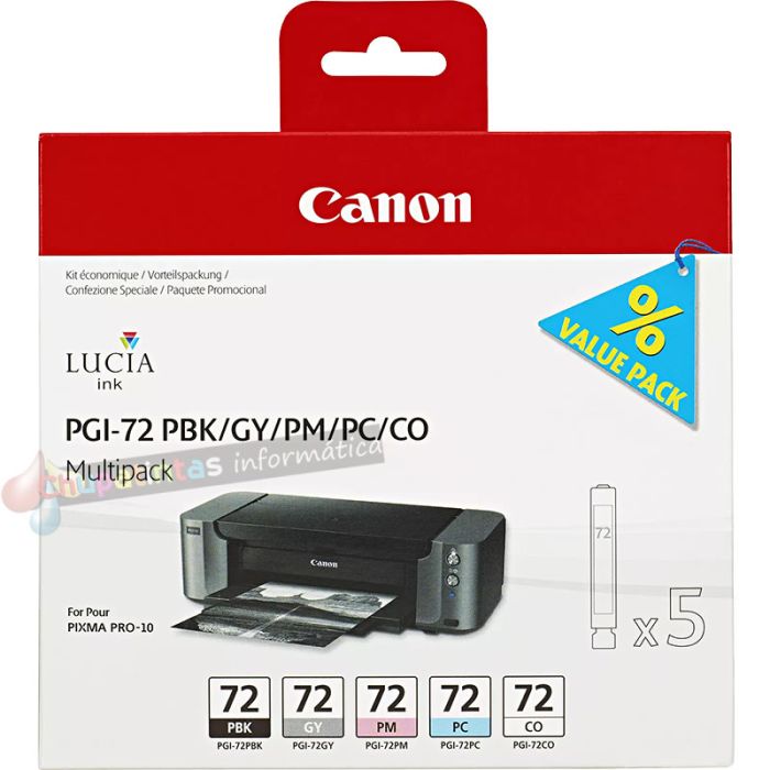 Canon PGI72 Pack de 5 Cartuchos de Tinta Originales - Negro Foto, Gris, Magenta Foto, Cian Foto, Optimizador - 6403B007-1