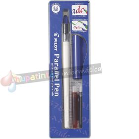 Pilot Pack de Pluma Estilográfica Parallel Pen 6mm - 2 Recargas, Kit Limpieza Interior y Exterior - Negro/Rojo-1