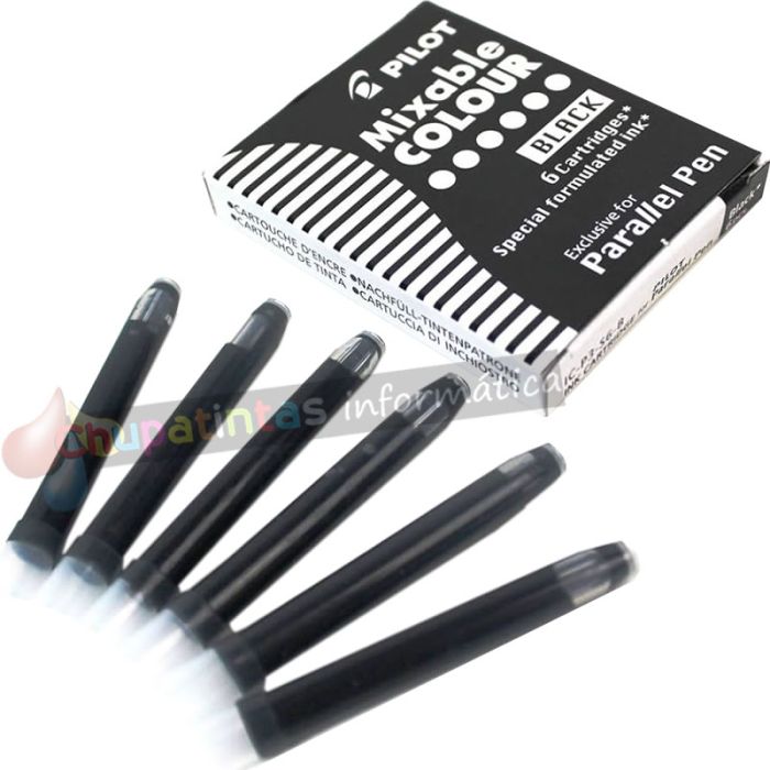 Pilot Pack de 6 Recargas para Pluma Estilográfica Parallel - Capacidad 1ml - Color Negro-2