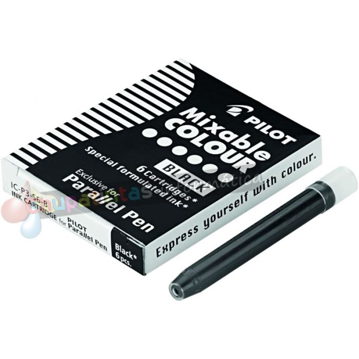 Pilot Pack de 6 Recargas para Pluma Estilográfica Parallel - Capacidad 1ml - Color Negro-1