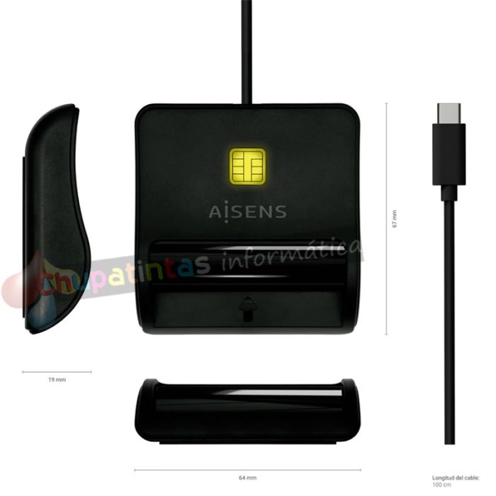 Aisens Lector de Tarjeta Inteligente DNI - USB-C -ASCR-SN03-BK - Color Negro-3