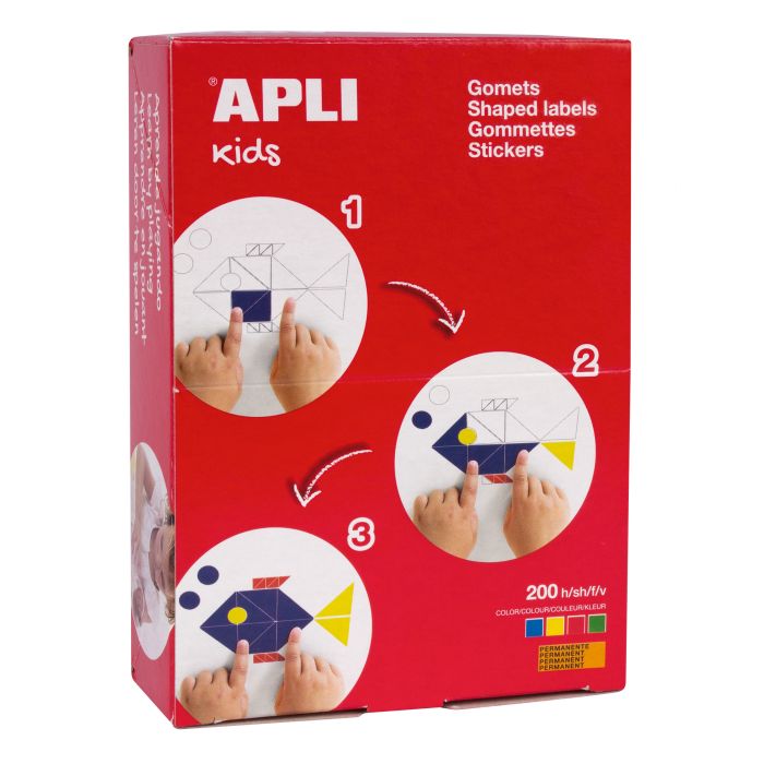 Apli Gomets Cuadrados Adhesivo Permanente - 12x12mm, 17x17mm y 23x23mm - 200 Hojas en Colores Surtidos - Desarrollo de Habilidades y Capacidades en Niños