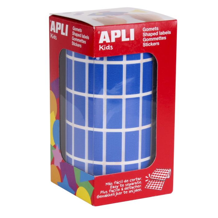 Apli Gomets Rectangulares Azules - 20x10mm - 59 Hojas Pretroqueladas - 3540 Unidades por Rollo - Ideal para Actividades Infantiles - Cumple Normas EN-71 y FSC