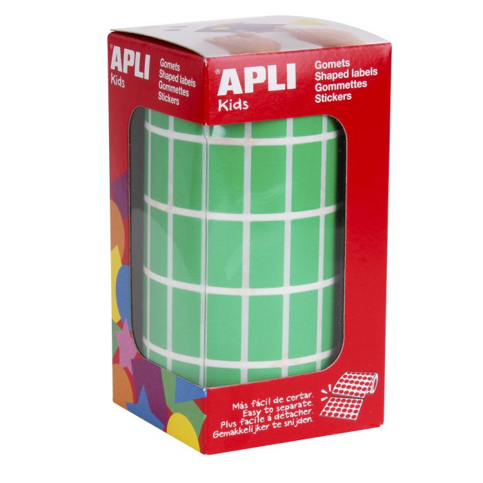 Apli Gomets Rectangulares Verdes - 20x10mm - 59 Hojas Pretroqueladas - 3540 Gomets por Rollo - Ideal para Actividades Infantiles - Cumple Normas EN-71 y FSC