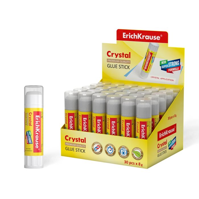 Erichkrause Crystal - Pegamento en Barra Super Fuerte y Transparente - Base PVP - Consumo Economico - Adhesion Rapida y Fiable - Color Transparente