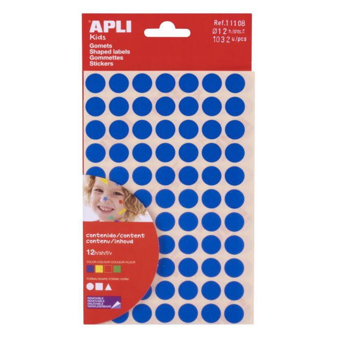Apli Bolsa de Gomets Adhesivo Permanente - 1032 Gomets - Colores, Formas y Tamaños Surtidos - Normas EN-71 y FSC - Adhesivo Base Agua - Libres de Disolventes - Papeles ECF - Materiales 100% Reciclables