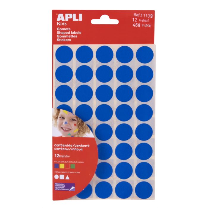 Apli Bolsa de Gomets Adhesivo Permanente - 468 Gomets Surtidos - Ideal para Desarrollar Habilidades y Psicomotricidad Fina