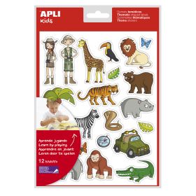 Apli Bolsa de Gomets Tematicos la Selva - 252 Gomets en 12 Hojas - Adhesivo Removible - Ideal para Escuelas - Cumple Normas EN-71 y FSC - Libre de Disolventes - Reciclable - Divertidas Ilustraciones - Colorido