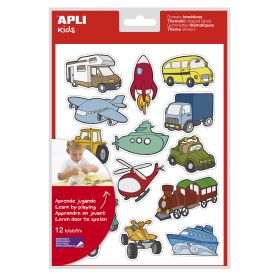 Apli Gomets Tematicos Transportes - 180 Gomets en 12 Hojas - Adhesivo Removible - Ideal para Aprendizaje - Cumple Normas EN-71 y FSC - Adhesivo Base Agua - ECF - 100% Reciclables - Coloridos