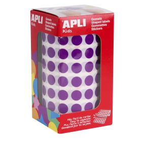 Apli Gomets Redondos Lila Ø 10.5mm - 59 Hojas Pretroqueladas - 5192 Gomets por Rollo - Ideal para Escuelas y Talleres Infantiles