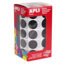 Apli Gomets Redondos Ø 20mm en Negro con Adhesivo Permanente - 59 Hojas Pretroqueladas - 1770 Gomets por Rollo - Desarrolla la Psicomotricidad Fina y Habilidades Educativas