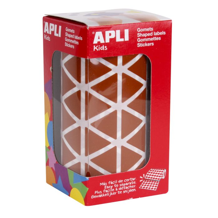 Apli Gomets Triangulares Marron 20x20x20mm - 59 Hojas Pretroqueladas - 2832 Gomets por Rollo - Ideal para Escuelas y Talleres Infantiles - Adhesivo Base Agua y Libre de Disolventes - Cumple con Normas EN-71 y FSC