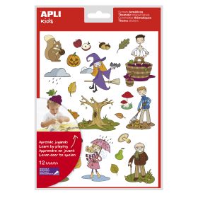 Apli Gomets Tematicos el Otoño - 12 Hojas (288 Gomets) - Adhesivo Removible - Ilustraciones Divertidas - Normas EN-71 y FSC - Adhesivo Base Agua - Libre de Disolventes - Papeles ECF - 100% Reciclables - Coloridos