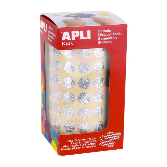 Apli Gomets Redondos Holograficos - Tamaño Ø 10.5mm - Adhesivo Permanente - 5192 Gomets por Rollo - Ideal para Desarrollar Habilidades Infantiles