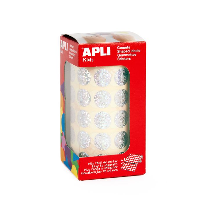 Apli Gomets Redondos Holograficos - Tamaño Ø 15mm - Adhesivo Permanente - 59 Hojas Pretroqueladas - Desarrolla la Psicomotricidad Fina y Trabaja Varias Capacidades y Habilidades