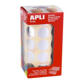 Apli Gomets Redondos Plata Metalizado Ø 20mm - 59 Hojas Pretroqueladas - 1770 Gomets por Rollo - Ideal para Escuelas y Talleres Infantiles - Cumple Normas EN-71 y FSC