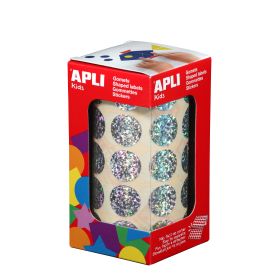 Apli Gomets Redondos Holograficos - Tamaño Ø 20mm - Adhesivo Permanente - 59 Hojas Pretroqueladas - 1770 Gomets por Rollo - Ideal para Escuelas y Talleres Infantiles