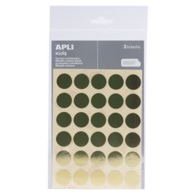 Apli Bolsa de Gomets Redondos Ø 20mm en Color Oro con Adhesivo Permanente - 90 Gomets en 3 Hojas - Ideal para Desarrollar la Psicomotricidad Fina y Trabajar Varias Capacidades y Habilidades - Cumple con Normas EN-71 y FSC