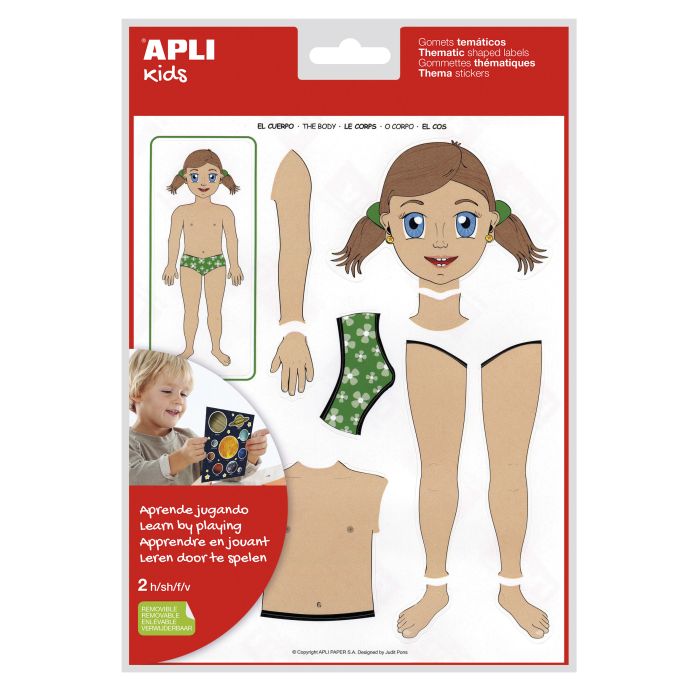 Apli Bolsa de Gomets Tematicos el Cuerpo - 26 Gomets - Adhesivo Removible - Desarrollados con Educadores - Ayuda a Identificar Partes del Cuerpo - Desarrolla Habilidades Motoras - Adhesivo Base Agua - Libre de Disolventes - Coloridos