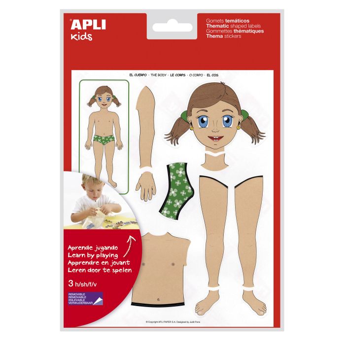 Apli Gomets Tematicos el Cuerpo - 156 Gomets - Desarrollados con Educadores - Ayudan a Identificar Partes del Cuerpo - Desarrolla Habilidades Motoras - Adhesivo Removible - Adhesivo Base Agua - Libre de Disolventes - Colorido