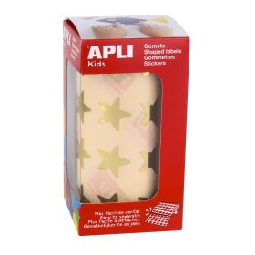 Apli Gomets Estrella Oro Metalizado - Tamaño 19.5mm - Adhesivo Permanente - 1416 Gomets por Rollo - Ideal para Actividades Creativas con Niños