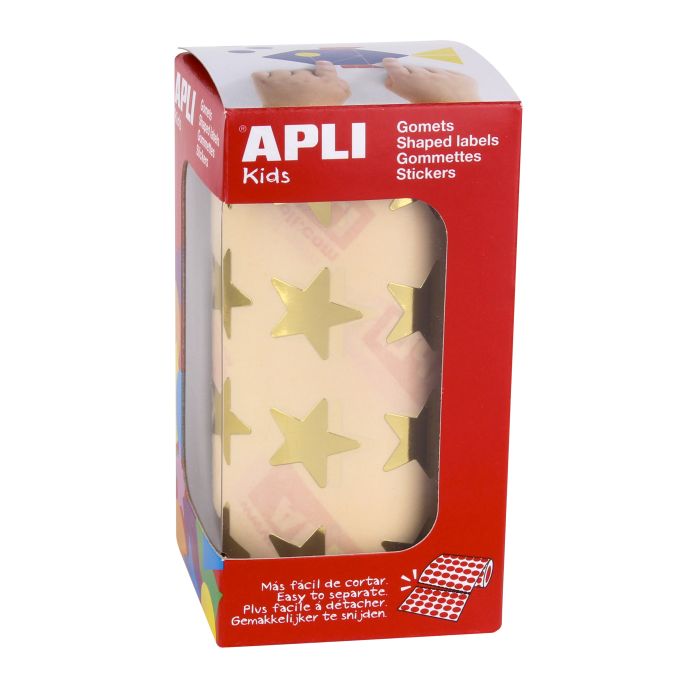 Apli Gomets Estrella Oro Metalizado - Tamaño 19.5mm - Adhesivo Permanente - 1416 Gomets por Rollo - Ideal para Actividades Creativas con Niños