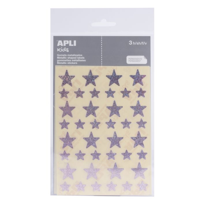 Apli Gomets Estrella Holograficos - Tamaño 12.5mm y 19.5mm - Adhesivo Permanente - 120 Gomets por Bolsa - Desarrollo de Habilidades y Creatividad - Rosa Holografico