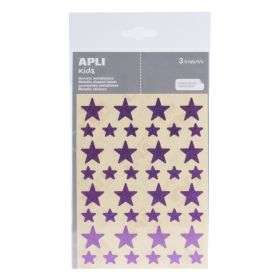 Apli Gomets Estrella Holograficos - Tamaño 12.5mm y 19.5mm - Adhesivo Permanente - 120 Unidades por Bolsa - Desarrollo de Habilidades y Creatividad - Color Lila