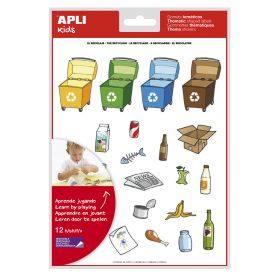 Apli Gomets Tematicos Reciclaje - 276 Gomets - Adhesivo Removible - Ilustraciones Divertidas - Ideal para Escuelas - Normas EN-71 y FSC - Adhesivo Base Agua - ECF - 100% Reciclables - Colorido