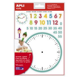 Apli Gomets Tematicos las Horas - 360 Gomets en 12 Hojas - Ayuda en el Aprendizaje de las Horas y Habilidades Motoras - Adhesivo Removible - Ideal para Escuelas - Adhesivo Base Agua - Libre de Disolventes - Colorido