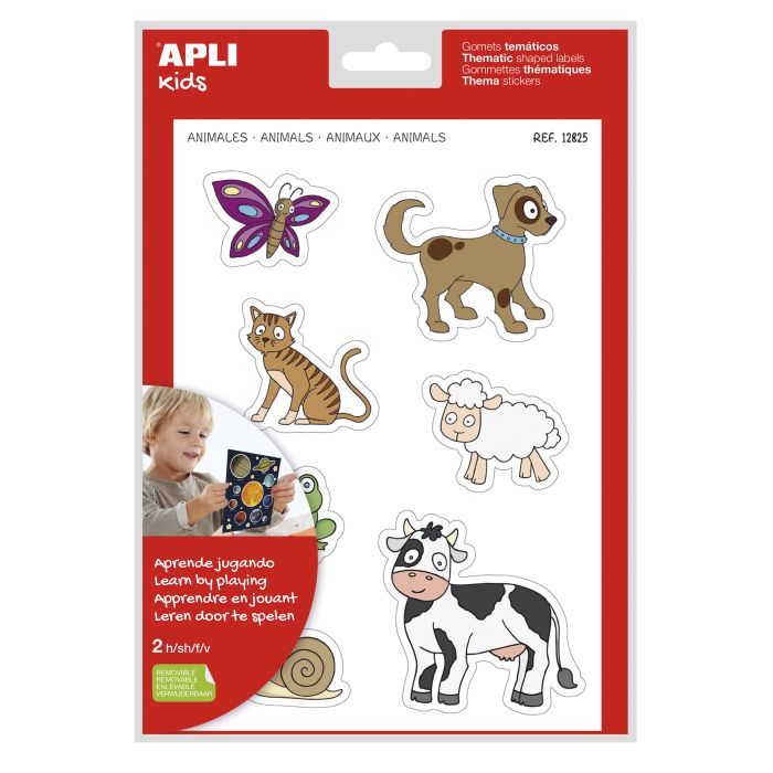 Apli Gomets Tematicos Animales xL - 28 Gomets en 2 Hojas A4 - Desarrollados con Educadores - Adhesivo Removible - Tamaño xL sin Borde - Adhesivo Base Agua - Libre de Disolventes - Coloridos