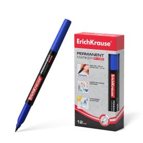 Erichkrause Marcador Permanente P-100 - Punta Fina Resistente al Daño - Tinta a Base de Alcohol - Color Azul
