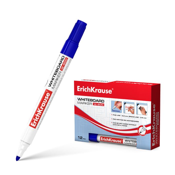 Erichkrause Marcador Pizarra W-500 - Punta Resistente al Daño - Ancho de Escritura de 0.8 a 2.5mm - Tinta a Base de Alcohol - Color Azul
