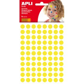Apli Gomets Redondos Ø 10.5mm - 6 Hojas con 528 Gomets - Adhesivo Permanente - Desarrollo de Habilidades y Creatividad - Adhesivo Base Agua - Libre de Disolventes - 100% Reciclables - Color Amarillo