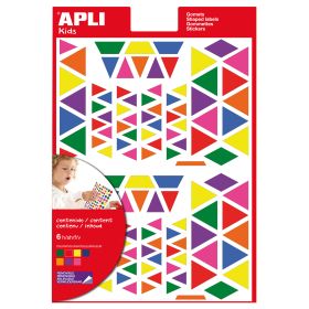 Apli Gomets Triangulares Removibles - Tamaños Surtidos - 648 Gomets por Bolsa - Desarrollo de Habilidades y Creatividad - Colores: Verde, Naranja, Rosa, Azul, Rojo, Lila y Amarillo