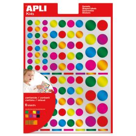 Apli Gomets Redondos Adhesivo Permanente - Ø 10mm, Ø 14mm y Ø 20mm - 624 Gomets por Bolsa - Colores Metalizados - Desarrollo de Habilidades Creativas y Psicomotricidad Fina - Adhesivo Base Agua - Libre de Disolventes