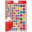 Apli Gomets Redondos Adhesivo Permanente - Ø 10mm, Ø 14mm y Ø 20mm - 624 Gomets por Bolsa - Colores Metalizados - Desarrollo de Habilidades Creativas y Psicomotricidad Fina - Adhesivo Base Agua - Libre de Disolventes
