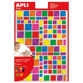 Apli Gomets Cuadrados Adhesivo Removible - Tamaños Surtidos - Acabado Metalizado - 732 Gomets por Bolsa - Desarrollo de Habilidades y Creatividad - Normas de Calidad y Seguridad - Colores Surtidos