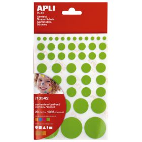 Apli Gomets Adhesivo Permanente - 1052 Gomets por Bolsa - Desarrollo de Habilidades Creativas y Psicomotrices - Cumple Normas EN-71 y FSC - Diferentes Formas y Tamaños - Colores Surtidos