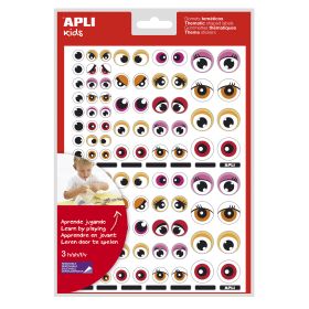 Apli Bolsa de Gomets Tematicos con Ojos - 312 Gomets - Adhesivo Removible - Desarrolla Habilidades Motoras - Identifica Emociones - Color Rosa y Naranja