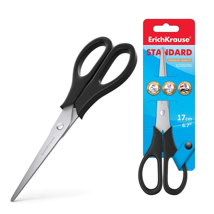 Erichkrause Tijeras Standard - Cuchillas de Acero Inoxidable - Afilado Doble Avanzado - Resistente a La Corrosion - Mangos de Plastico Resistente - Color Negro