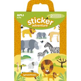 Apli Juego de Pegatinas Adhesivas de Papel Tematica Sabana - Incluye 2 Escenarios 45x20cm y 34 Gomets Removibles - Ideal para Crear Historias y Aventuras - Colorido