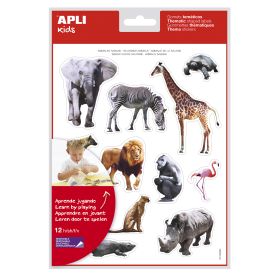 Apli Gomets Tematicos Realistas Animales Sabana - 144 Gomets - Adhesivo Removible - Ideal para Desarrollar Habilidades Motoras - Adhesivo Base Agua - Libre de Disolventes - Coloridos