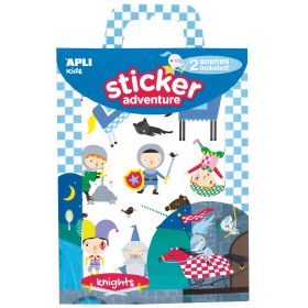 Apli Juego de Pegatinas de Papel Tematica Caballeros - 2 Escenarios 45x20cm - 2 Hojas de Gomets Removibles - Cajita con Asa - Ideal para Viajes - Recomendado +3 Años - Colorido