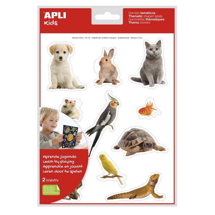 Apli Gomets Tematicos Realistas de Mascotas - 22 Gomets en 2 Hojas - Imagenes Realistas para Relacionar Animales Domesticos - Adhesivo Removible - Normas EN-71 y FSC - Adhesivo Base Agua - Libre de Disolventes - Colorido