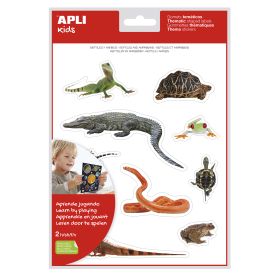 Apli Gomets Tematicos Realistas de Reptiles y Anfibios - 20 Gomets - Imagenes Realistas para Relacionar Animales - Adhesivo Removible - Adhesivo Base Agua - Libre de Disolventes - Descubre el Surtido