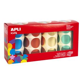 Apli Gomets Redondos Metalizados Ø 33mm - Pack de 4 Rollos (Amarillo, Azul, Rojo y Verde) - 2256 Gomets en Total - Hojas Pretroqueladas para Facil Separacion