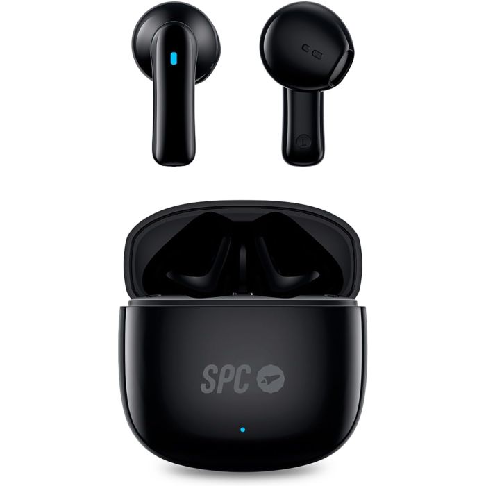 SPC Auriculares True Wireless Zion 2 Play - Autonomia 28 Horas - Base de Carga USB-C - Control por Toques - Compatible con Asistentes de Voz - Luces Led Indicadoras - Color Negro
